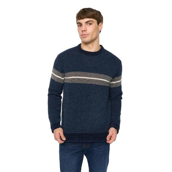 Crosshatch Mens Roundall Chenille Knitted Jumper - Navy