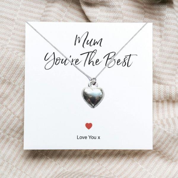 Aye Do Gifts Mum Heart Necklace Gift Card, You’re The Best Mum Necklace, Silver Heart Pendant