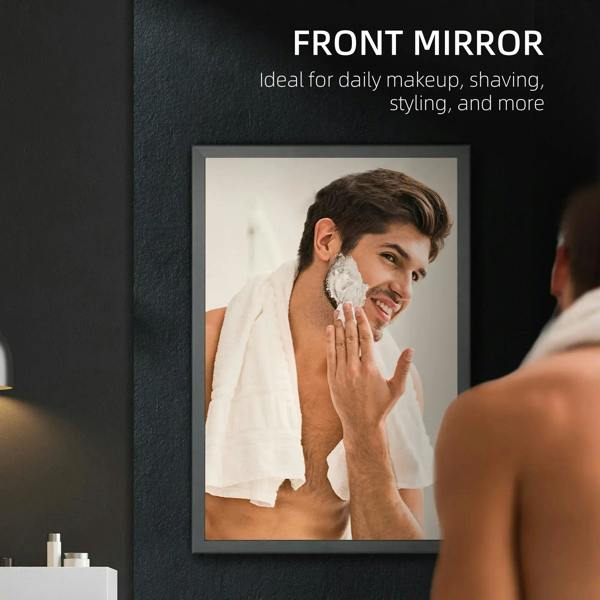 Black wall-mounted bathroom mirror cabinet with full front mirror