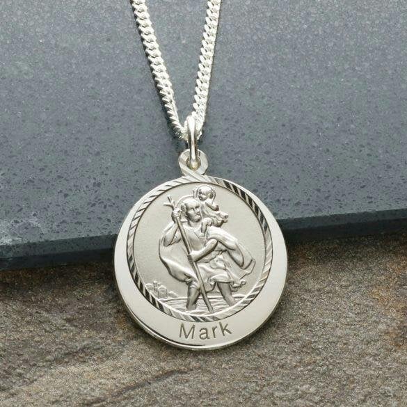 Christopher James of London Sterling Silver Personalised Round St Christopher With Travellers Prayer & Optional Engraving