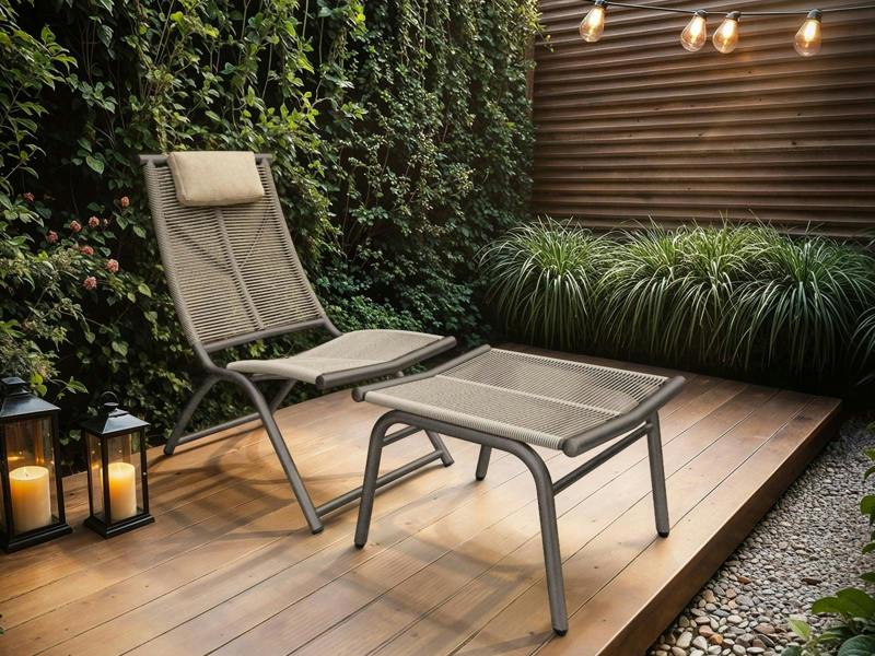 Esen Garden Lounge Chair with Footstool Brown