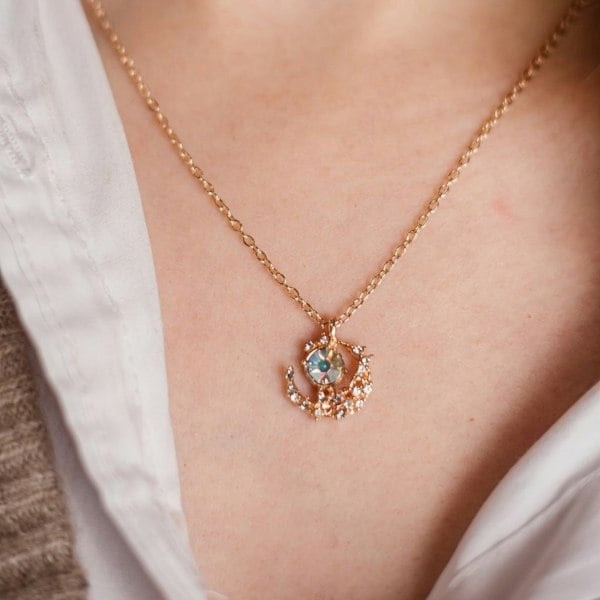 The Colourful Aura Silver Rose Gold Half Moon Zircon Minimalist Pendant Necklace