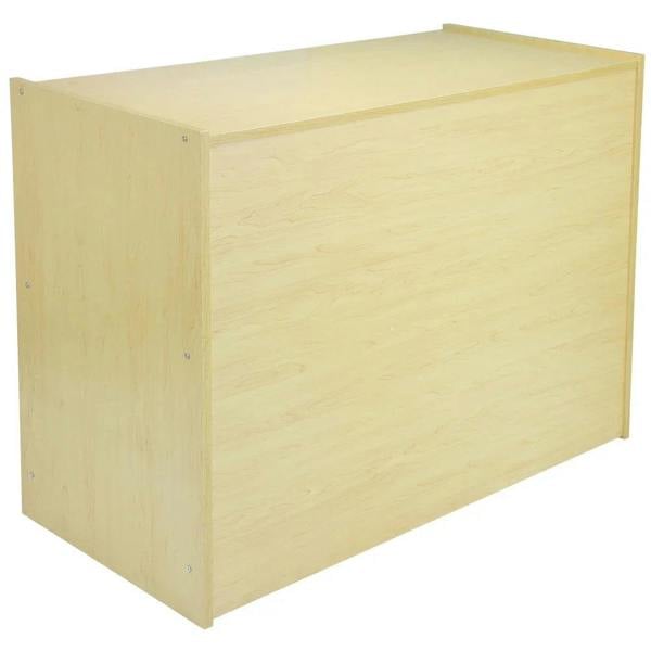Light maple wood retail display counter with a smooth finish, featuring a simple rectangular design and sturdy construction