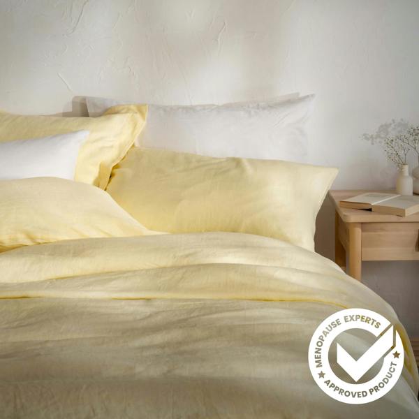 Lemon Yellow French Linen Bedding And Bed Sheets - breathable, detail view | Soak and Sleep