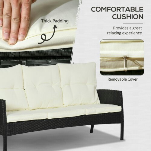 Wyld Haus Coma 7 Seater Black and White Rattan Garden Sofa Set With Armchairs Footstools And Glass Dining Table