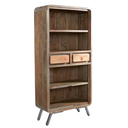Wyld Haus Los Angeles Large Reclaimed Wood and Metal Bookcase 2 Drawers 2 Shelves
