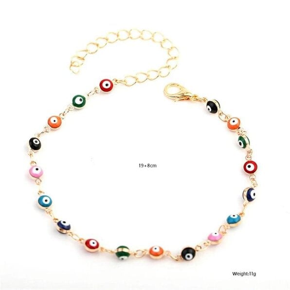 The Colourful Aura Multicolour Evil Eye Adjustable Protection Colourful Turkish Asian Indian Anklet