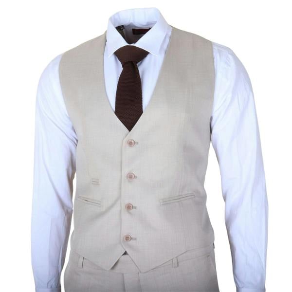 Infinity Leather Men's Cream 3-Piece Tailored Fit Formal Wedding Peak Lapel Suit