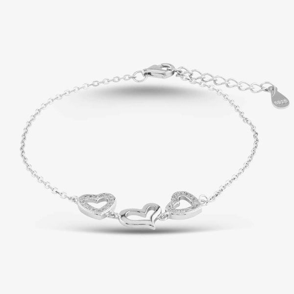 T. H. Baker Silver 6.5-8.5 Inch Pavé Open Heart Bracelet B613594