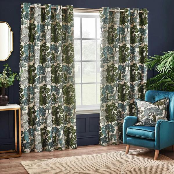 Wylder Woodlands Jacquard Floral Eyelet Curtains - Green - 