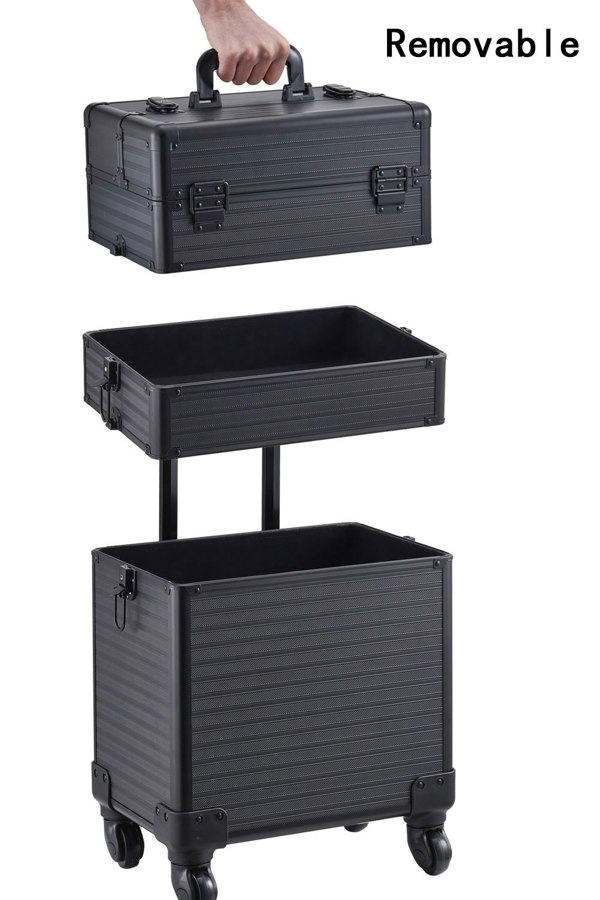 Living and Home 3 in 1 Professional Removable Cosmetic Makeup Train Case Black