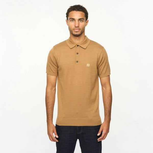 Gabicci V55GK04 Mens Jackson Short Sleeve Plain Knitted Three Button Polo Gabicci Vintage - NUTMEG