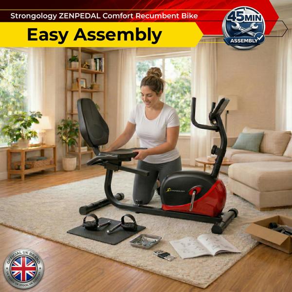 Strongology ZENPEDAL Recumbent Exercise Bike for Home, Magnetic Resistance Bike with 8 Levels, LCD Monitor with Heart Rate