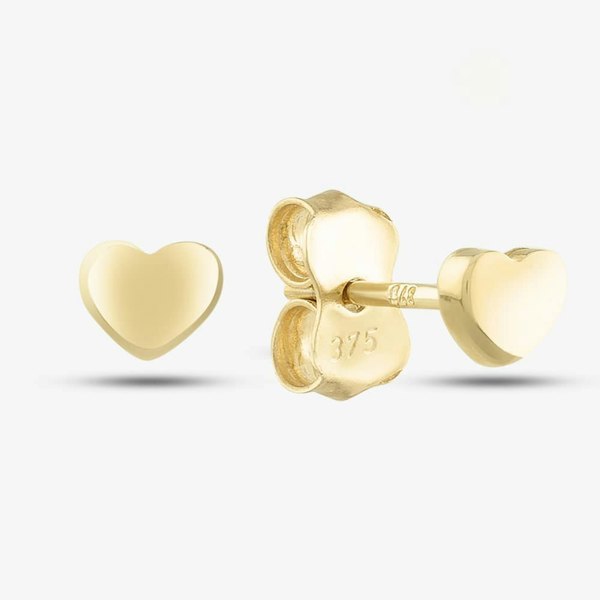T. H. Baker 9ct Gold Heart Stud Earrings GE2179