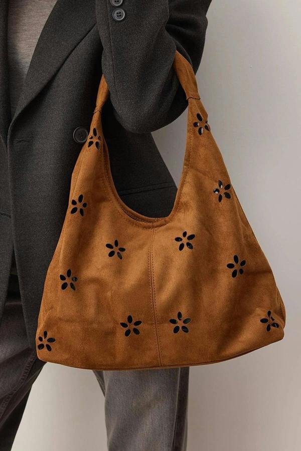 WOVCOR Suede Women's Midi Shoulder Bag with Matching Makeup Pouch