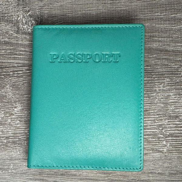 London Leathergoods Genuine Leather RFID Passport Cover - Turquoise