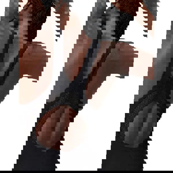 Black Speedo solid highneck scoop swimsuit with mesh sports bra