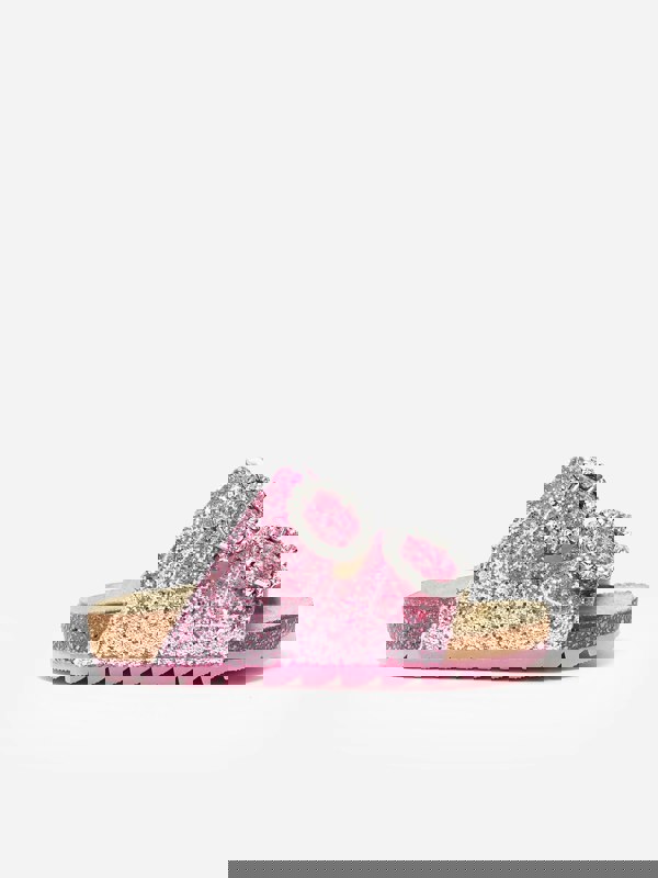 Monnalisa Girls Jewel Buckle Glitter Sandals in Pink