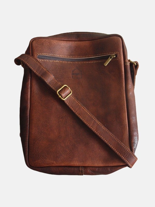Berber Leather The Martil Large Messenger Bag in Dark Brown