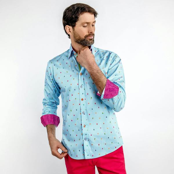 GELATO CONES ON PIN STRIPE PRINT SHIRT – Premium Men's Patterned Shirt by Claudio Lugli | Bold Design, Tailored Fit, Best Printed Shirts