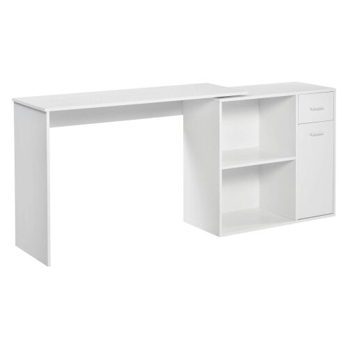 Wyld Haus Conono 173cm Wooden White Wood Grain L Shaped Desk With Drawer Shelves And Storage Cabinet