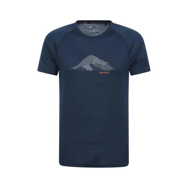 Mountain Warehouse Mens Quest Printed Merino Blend Thermal Top - Dark Blue - 