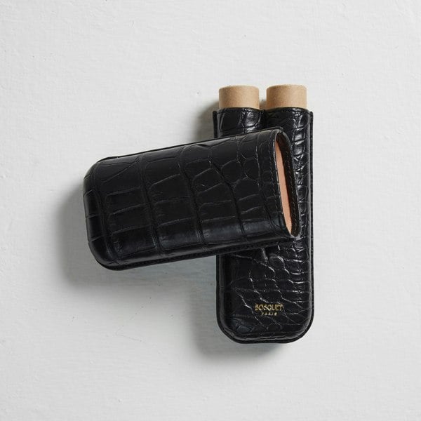 Bosquet Paris Genuine Crocodile Leather Cigar Case for 2 - Black