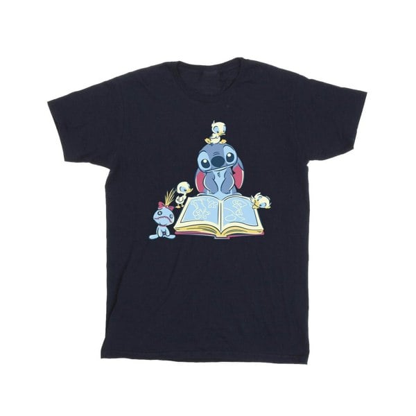 Disney Mens Lilo & Stitch Reading A Book T-Shirt - Navy Blue