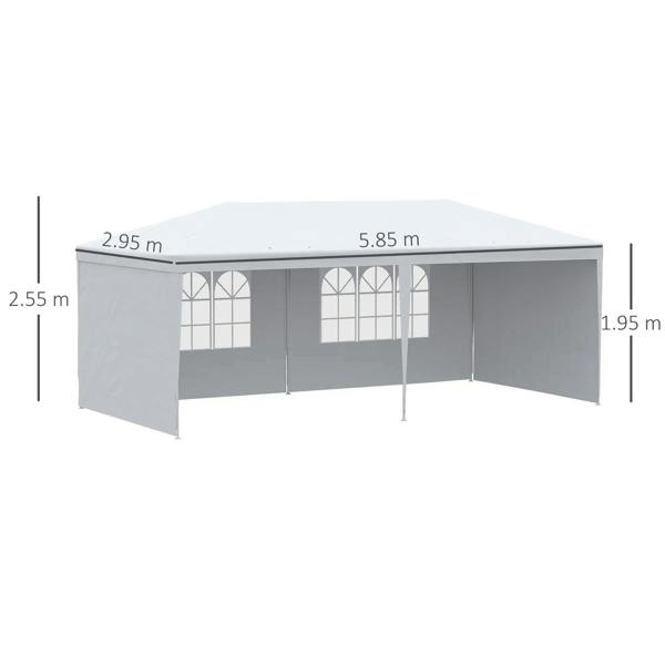 White party tent gazebo with detachable side panels and arched window panels