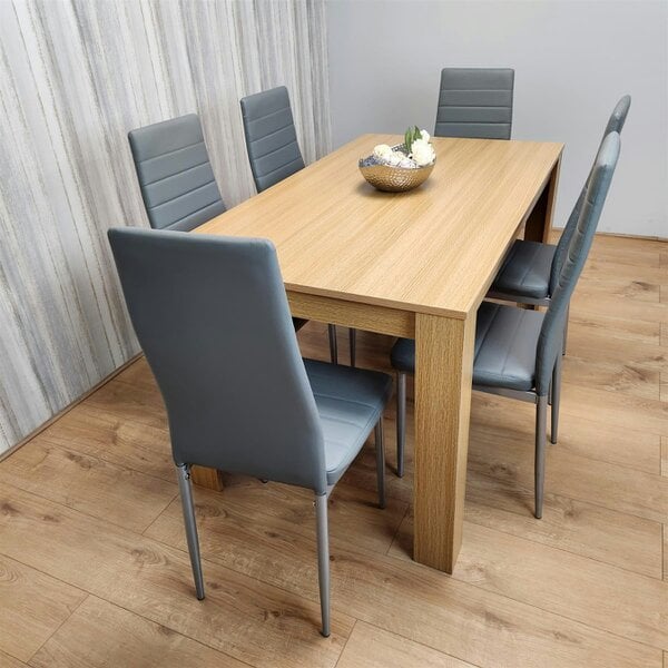 Kosy Koala Dining Set of 6 Dining Table and 6 Grey Faux leather Chairs Dinig Room Furniture