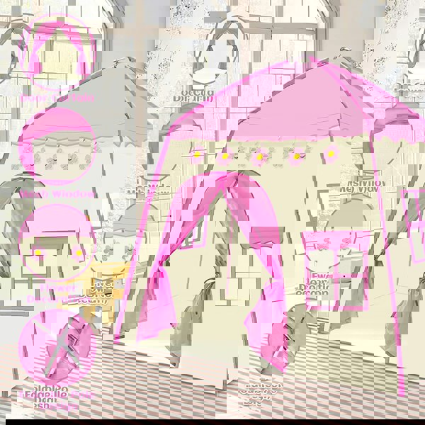 deAO Toys Girls’ Castle Tent Indoor & Outdoor Toddler Playhouse, Fairy-Themed, Oxford Fabric, Pink. Fun Gift for Girls & Boys