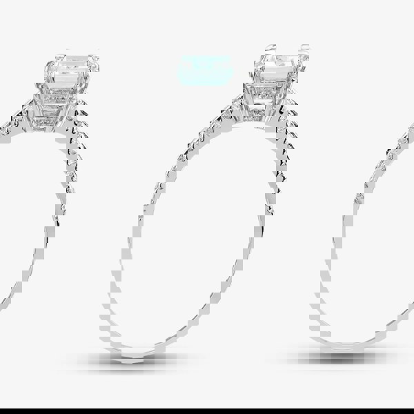 T. H. Baker 9ct White Gold Emerald Cut Aquamarine & Diamond Split Shoulders Ring PR07262W AQ