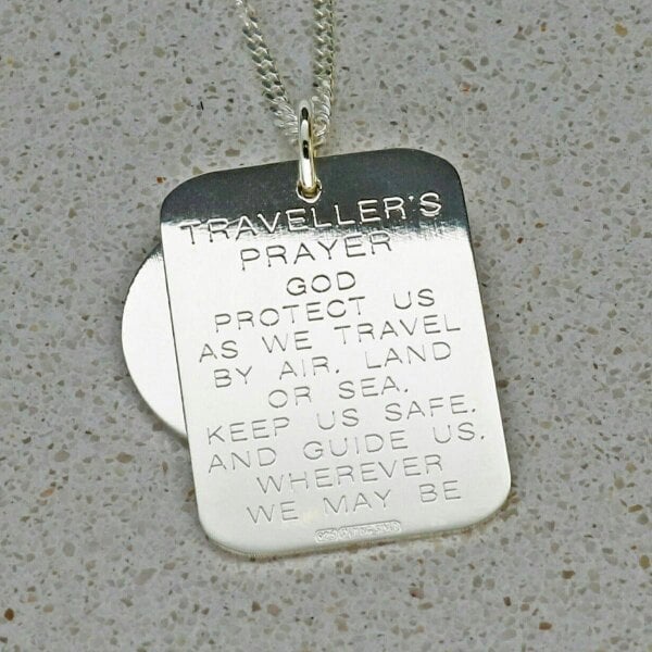 Christopher James of London Sterling Silver Compass Concealed St. Christopher Personalised Travellers Prayer Pendant & Chain