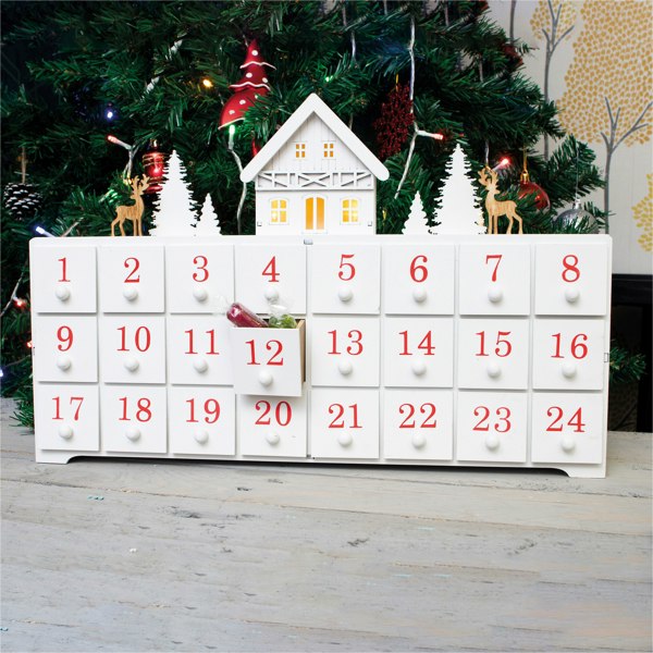 St Helens Christmas WHITE WOODEN ADVENT CALENDAR