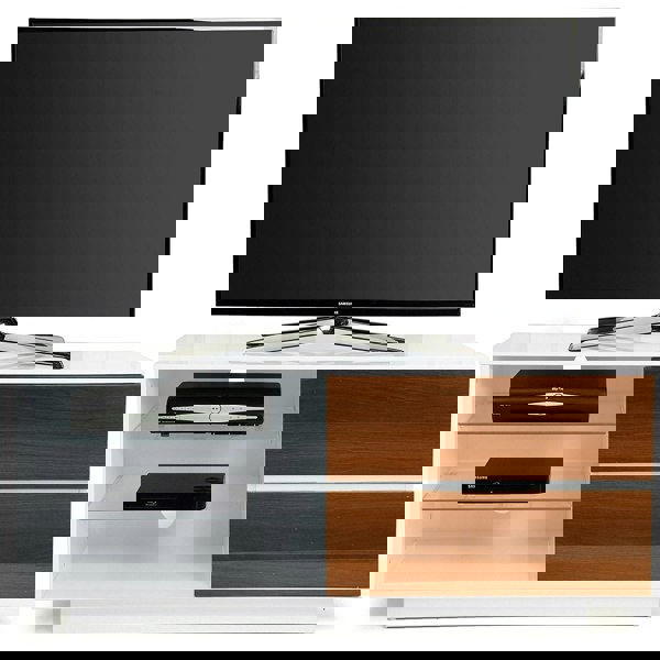 Centurion Supports Gallus High Gloss White with 2-Walnut Drawers and 3-Shelf 32"-55" LED/OLED/LCD Cabinet TV Cabinet