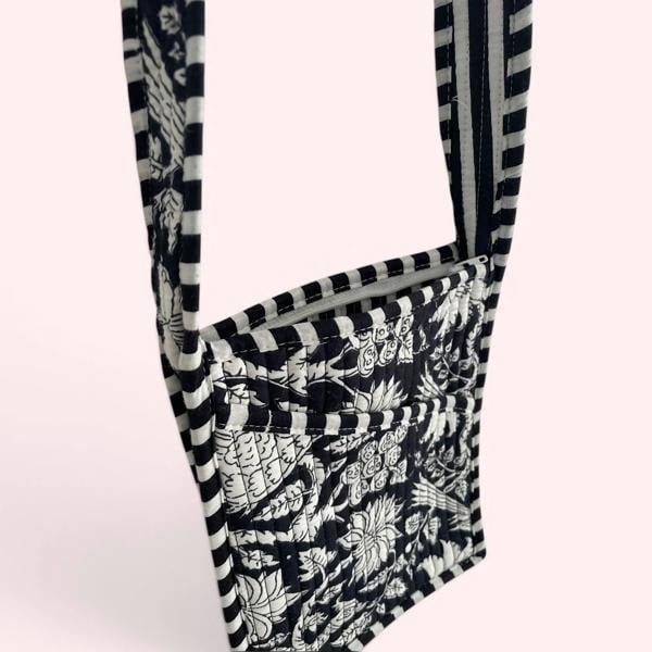 Hayley & Co Mini Cross Body Bag - Black and White Block Print Floral