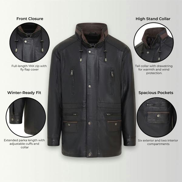 Infinity Leather Mens Soft Italian Leather Parka Coat-Winnipeg