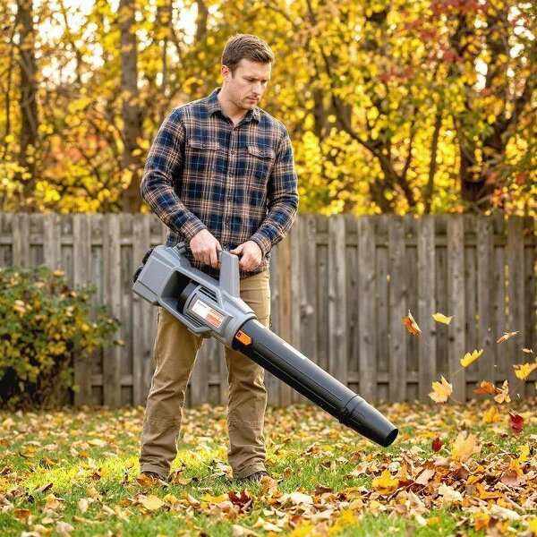 Leaf Blower Cordless with 2 x 4000mAh Batteries & Charger, 36V Lightweight Garden Blower with 1000W Brushless Motor - Light Grey