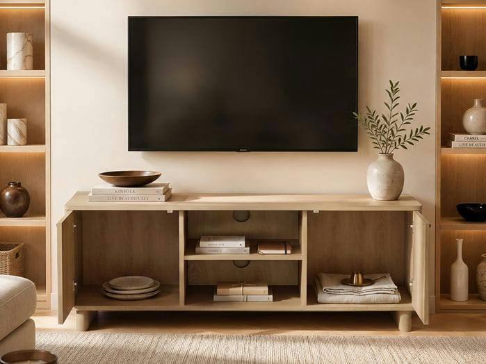 SOLACE+CO Velmor 120cm Ribbed TV Unit with Storage Oak