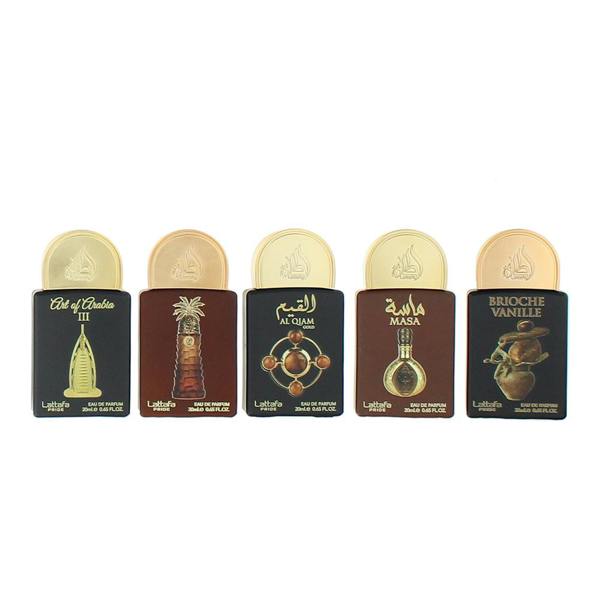 Lattafa Pride Art of Arabia III, Ajwaa, Al Qiam Gold, Masa, Brioche Vanilla Eau de Parfum 5 x 20ml