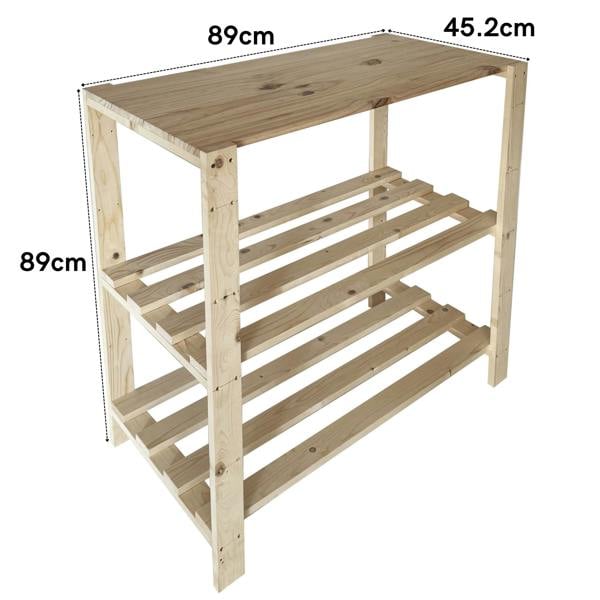 Core Products 3-Shelf Freestanding Storage Rack, Heavy-Duty with Solid Worktop, Solid Pine