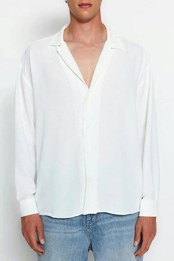 WOVCOR Oversize Fit Open Collar Linen Look Men’s Shirt