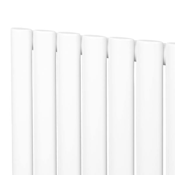 White oval single column radiator with a smooth finish, featuring vertical tubes, designed for efficient heating in modern spaces