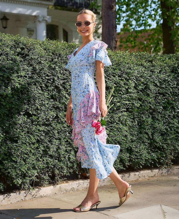 Needs No Label Blue Ditsy Floral Ruffle Mix and Match Midi Dress