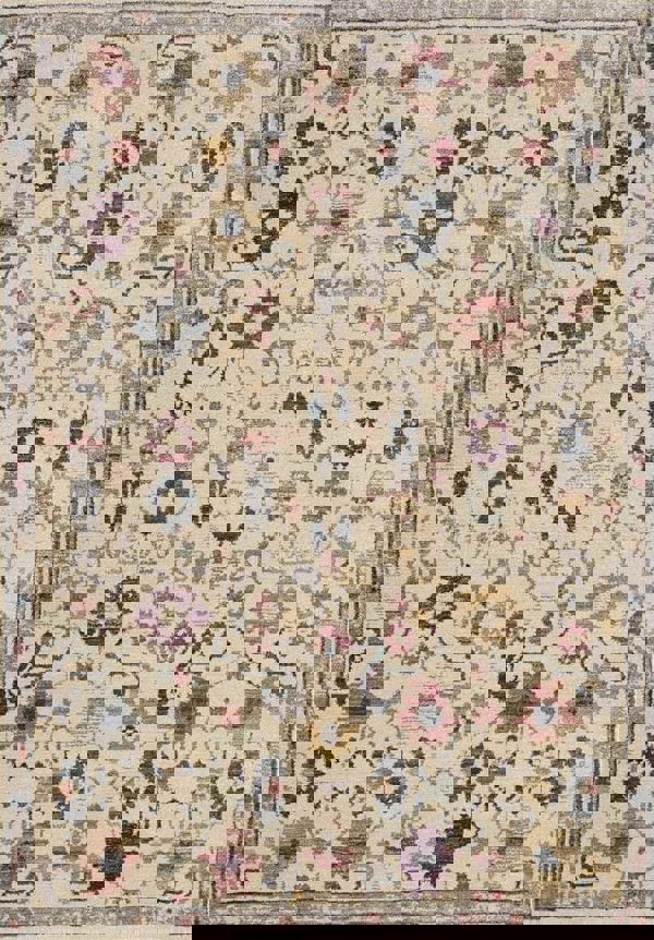 Traditional Floral Vintage Rug – Grey, Blue & Beige Elegance