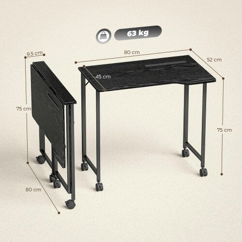 Wyld Haus Schut 80cm Wooden Black Folding Desk Lockable Wheels