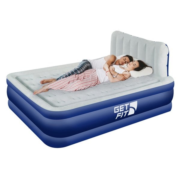 Get Fit Blow Up Air Bed With Built In Electric Pump - Headboard & Free Inflatable Pillow - King