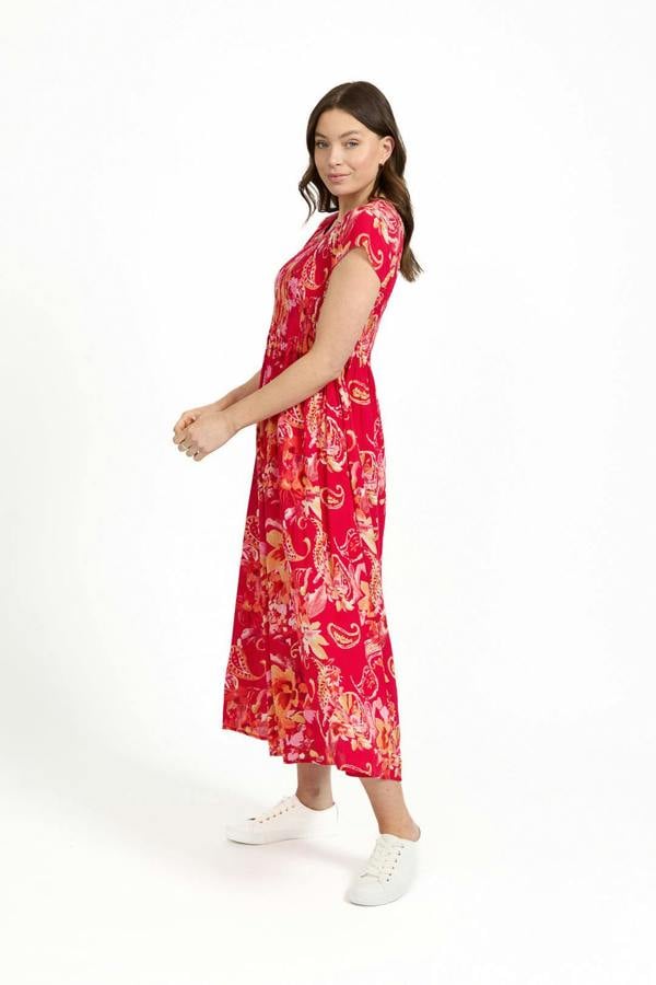 Mudflower Paisley Print Shirred Bodice Dress