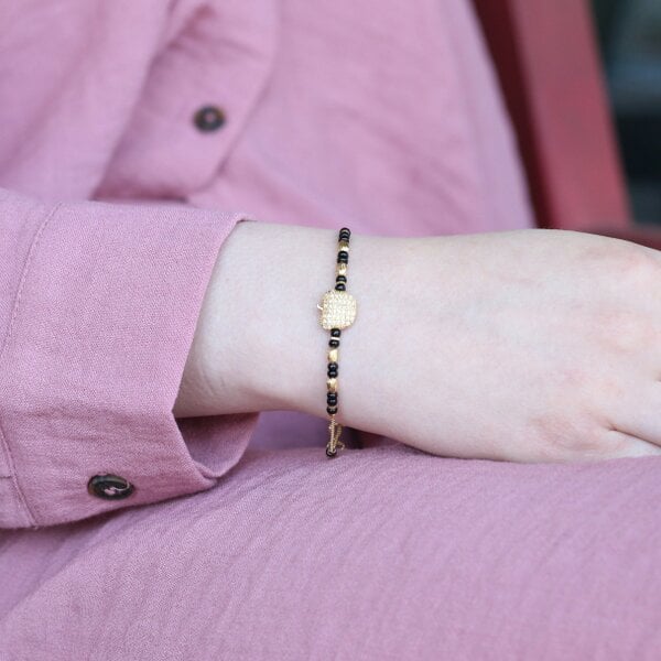 The Colourful Aura 18k Gold plated Black Bead Nazar Charm bracelet