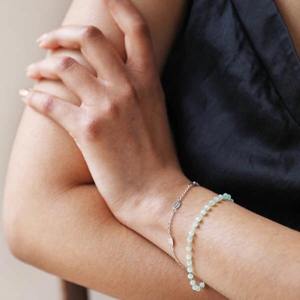 Set of Two Silver Leaf Chain & Beaded Bracelets - lifestyle shot